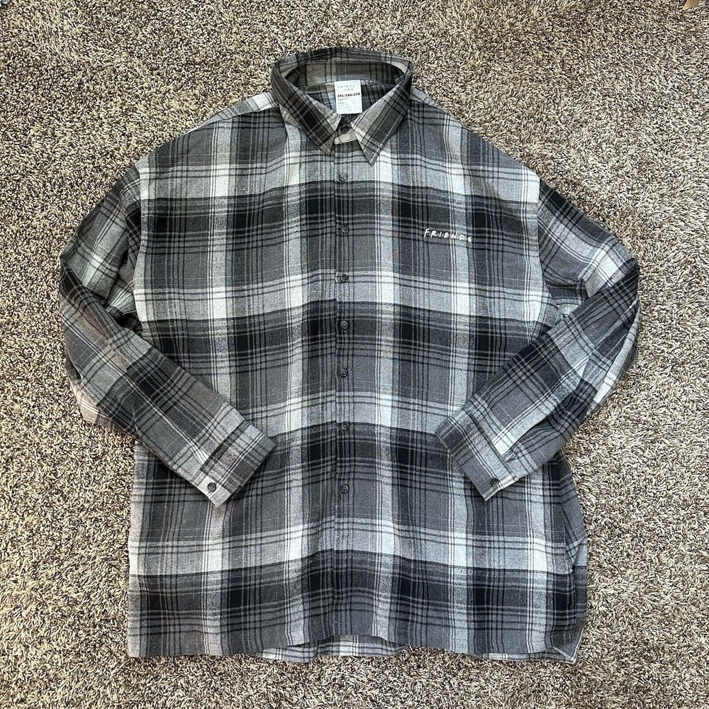 Friends TV Show Flannel Shirt Mens 2XL Gray Check Plaid Promo Lift And Slide‎